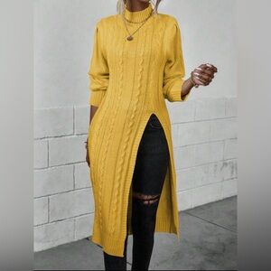 Chic Mustard Cable Knit Sweater Dress